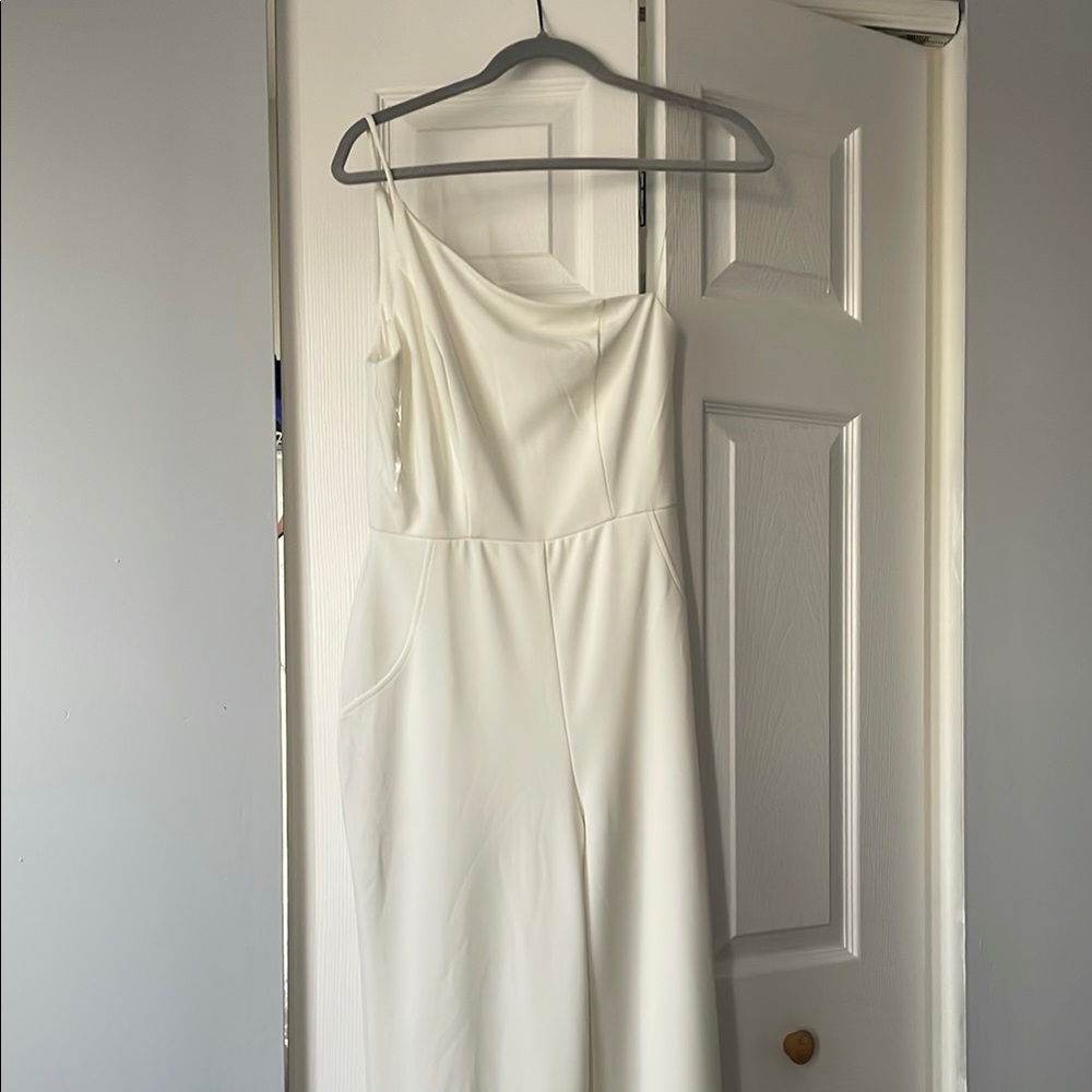 White one shoulder jumpsuit